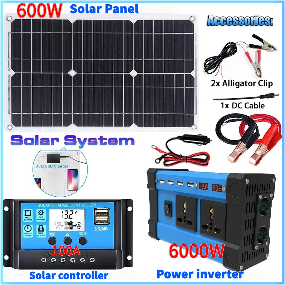 מהפך 6000W גנרטור סולארי 12v עד 220v עם פאנל סולארי ובקר