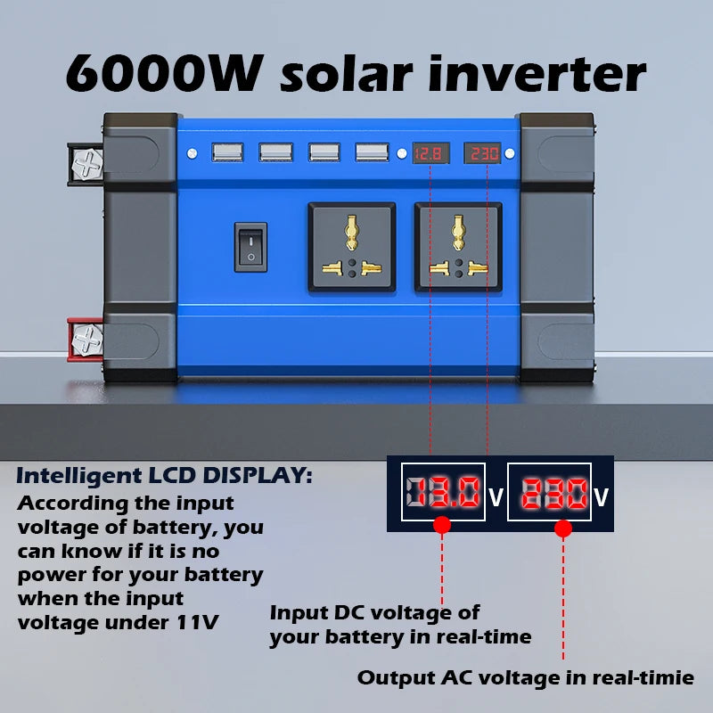 מהפך 6000W גנרטור סולארי 12v עד 220v עם פאנל סולארי ובקר