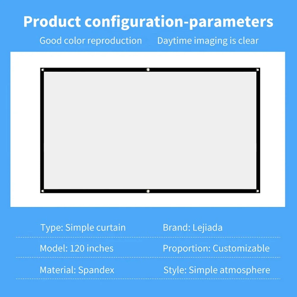 Simple Projector Curtain 150 inch Portable HD Display Screen Home Cinema Theater Movie Home Outdoor Office