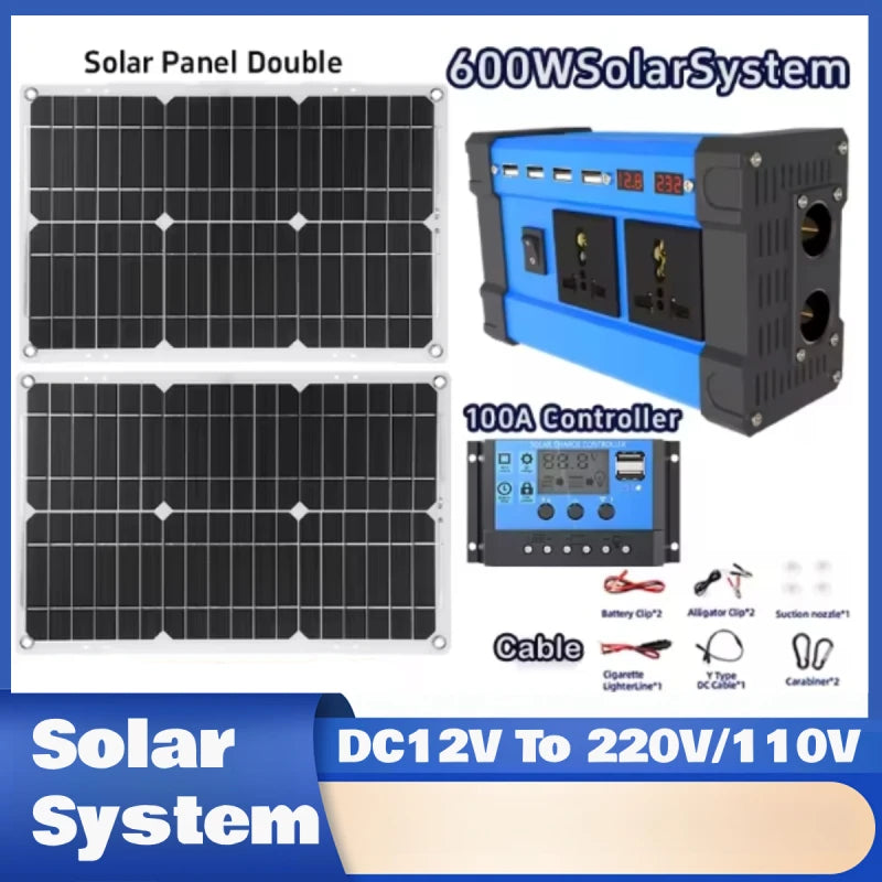 6000W Solar Inverter Kit 600W Solar Panel 100A Charge Controller 220V Off-Grid Power System