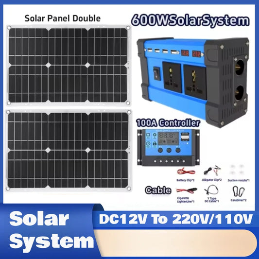 6000W Solar Inverter Kit 600W Solar Panel 100A Charge Controller 220V Off-Grid Power System